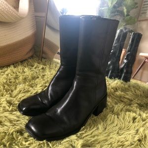 Square toed leather boots